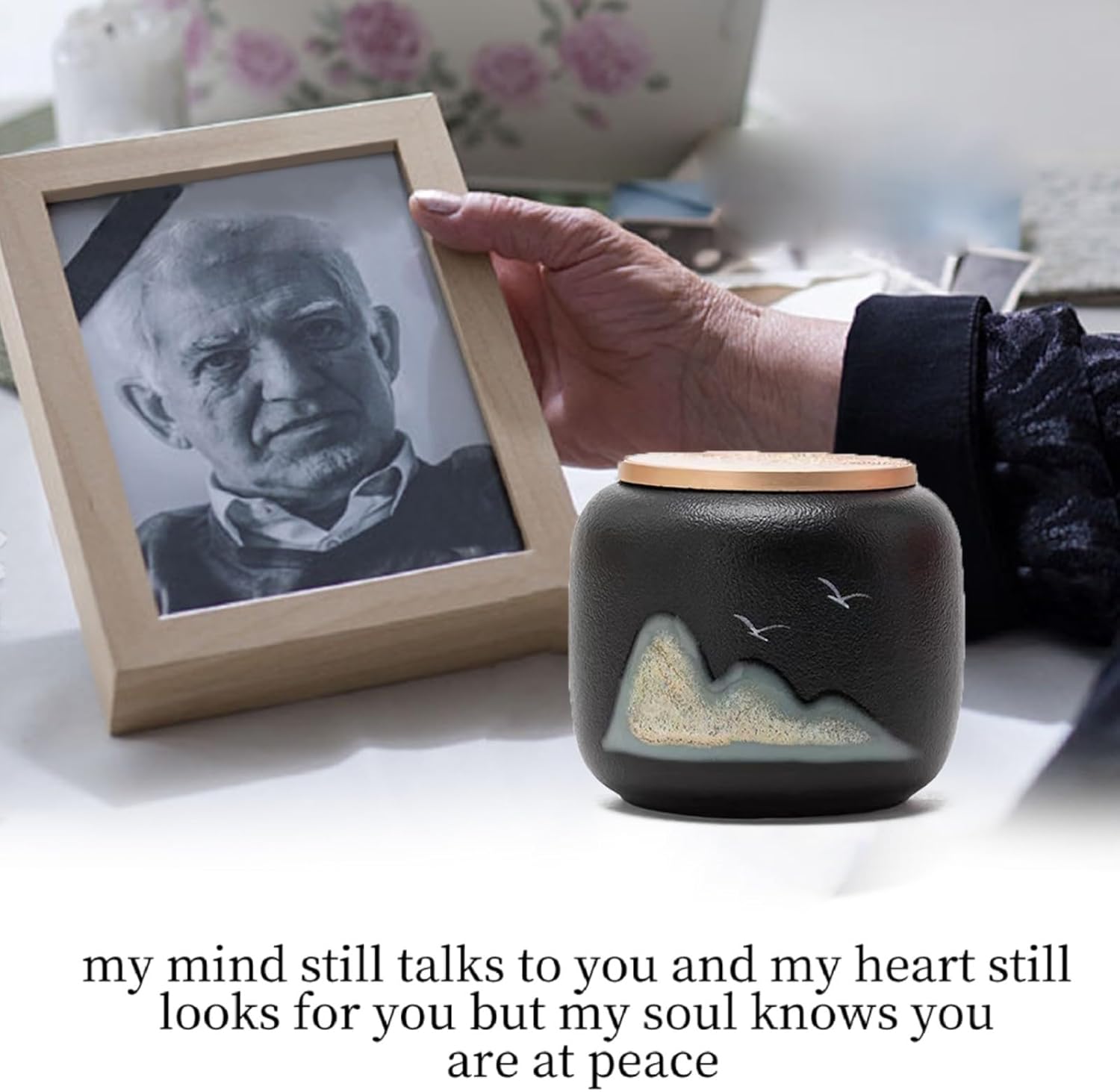 Black Small Urn Ashes Keepsake - 3 inches Ceramics Sharing Memorial Small Urn, Capacity 10 Cubic inches Memorial urn for Human, Pets - Qnty 1 - Image 7