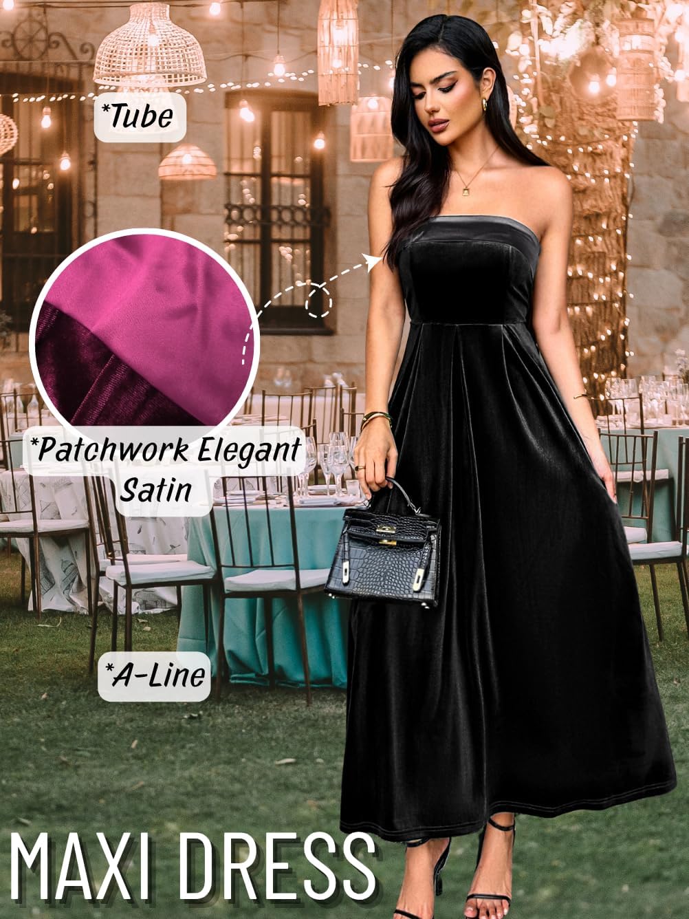 Kaei&Shi Velvet Maxi Dress,Strapless Formal Dresses for Women,Elegant Christmas Party Evening Gowns - Image 4