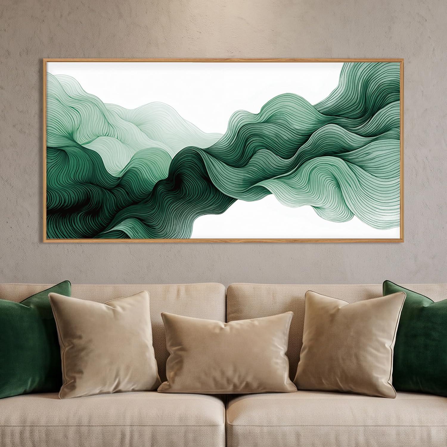 Photo 1 of Aurlan Abstract Emerald Green Waves Framed Canvas Wall Art Set-40"x20"X004YTUORD