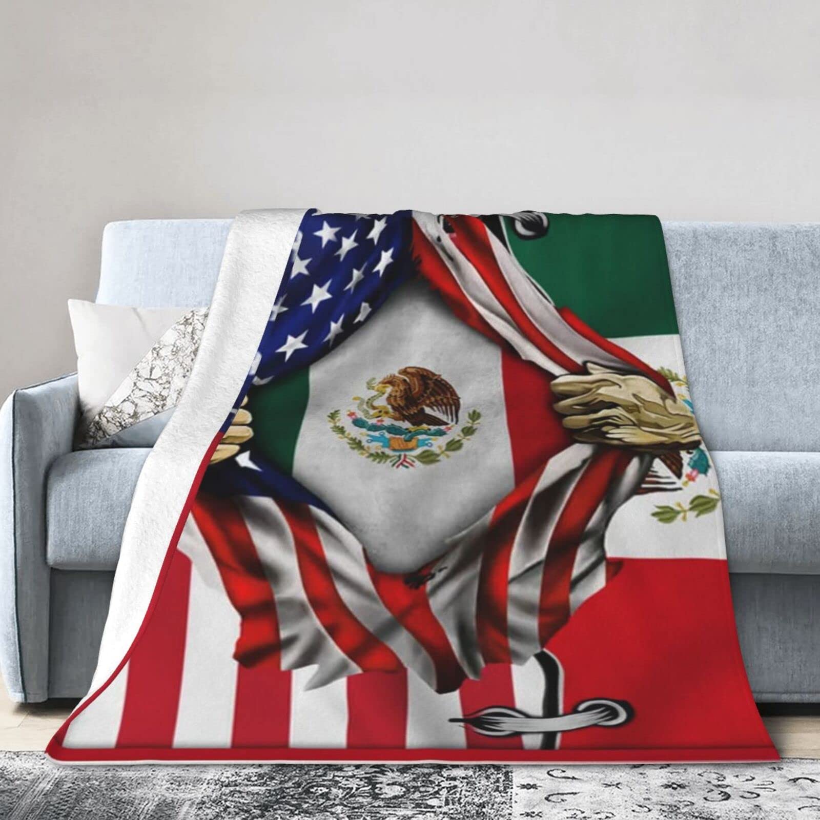 Lsjuee Christmas Flannel Fleece Blanket 50"X40" Proud Mexican American Bed Throw Blanket Lightweight Ultra-Soft Travel Winter Blankets for Couple Keep Warm