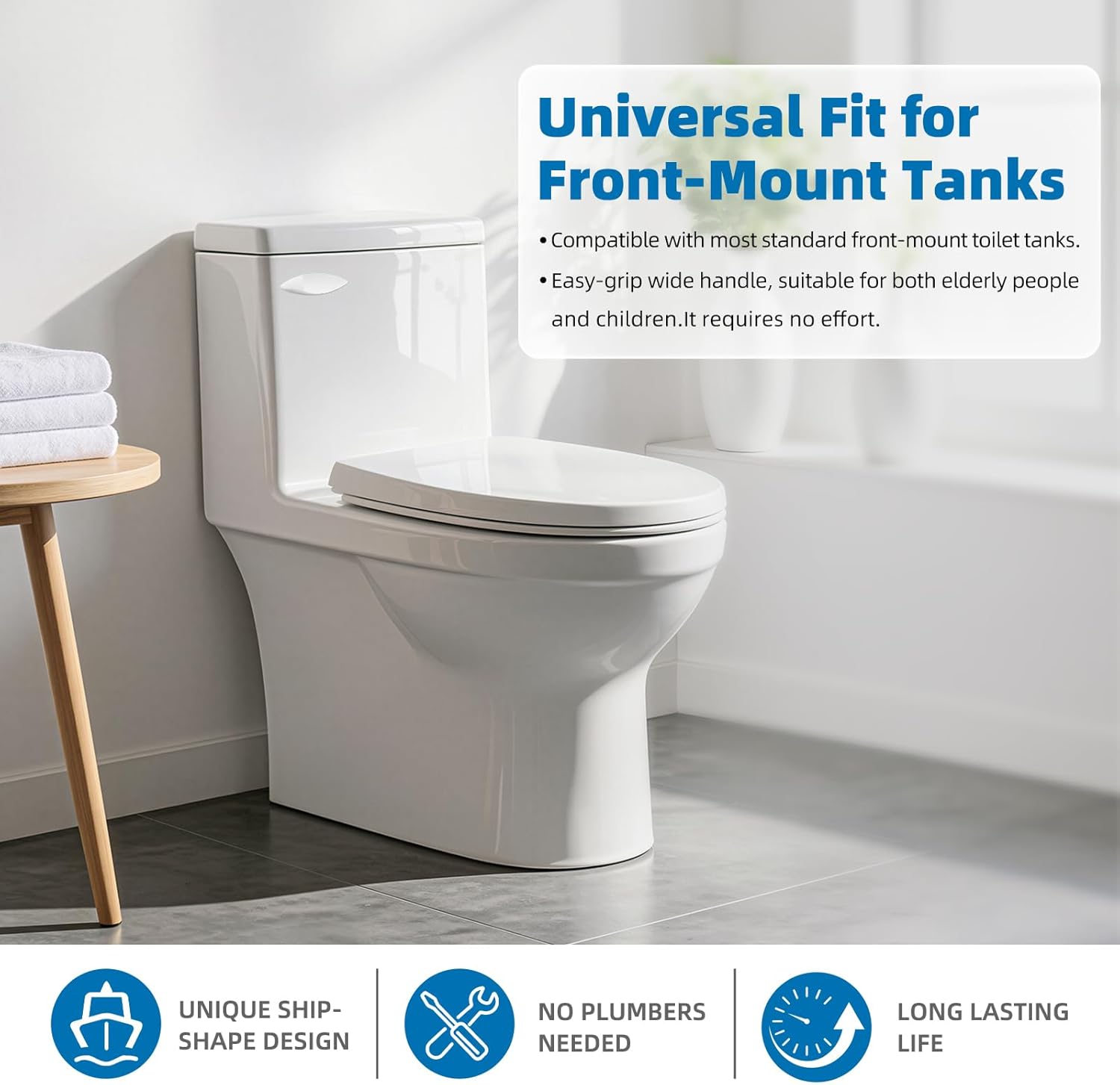 2 Pack Universal Front Mount Toilet Handle Replacement Compatible with Kohler/Mansfield/American Standard Toilets, Toilet Tank Flush Lever with Stainless Steel Chain, Easy Grip Wide Handle, White