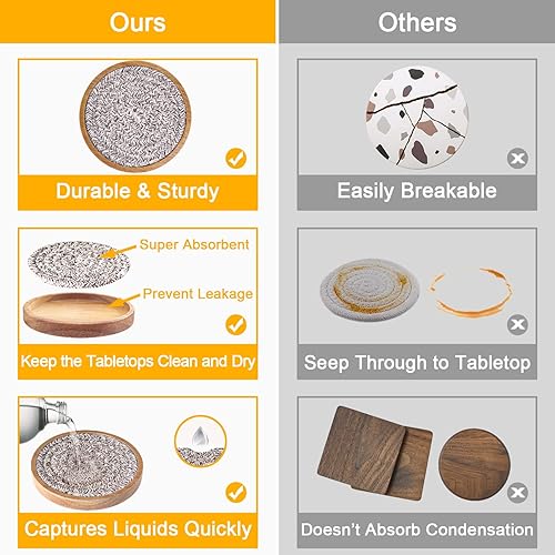 Miniatura 3 de Paquete de 5 posavasos absorbentes para bebidas, corcho de 4.3 pulgadas para mesas de café, protección de bebidas de madera, lindos para cocina,