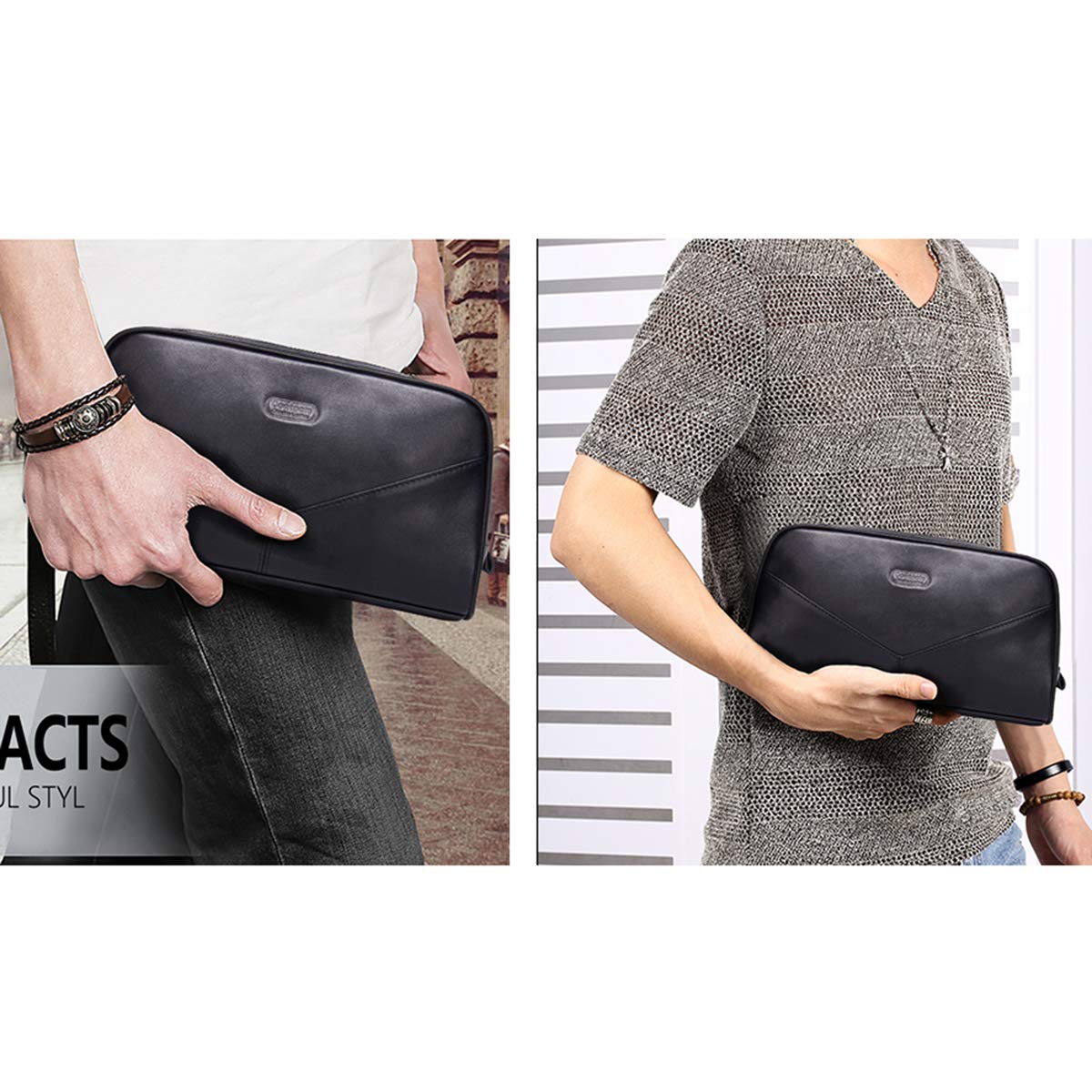 Contacts Homme Trousse de Toilette de Affaires Voyage en Cuir de Vache avec Grande Capacité Double Fermeture Éclair