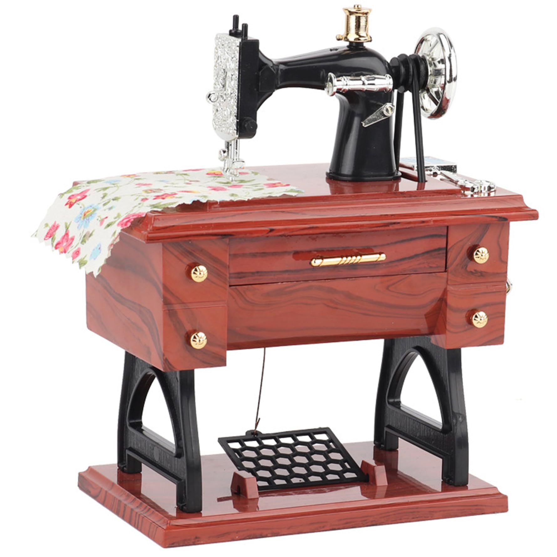 Máquina de coser caja de música retro para decorar mesas de estudio y salones