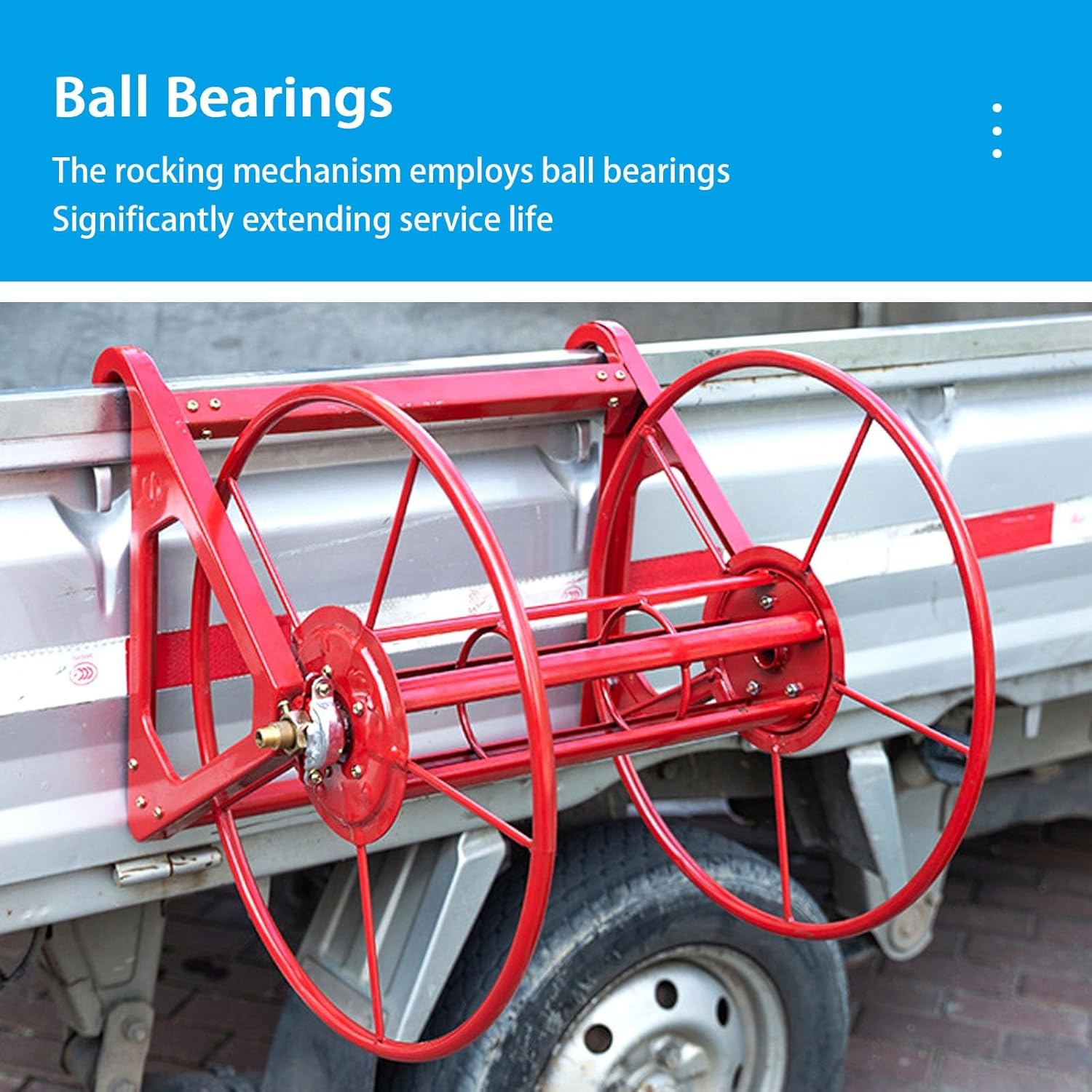 Large Capacity Hose Reel Storage Holder, Wall Mount Freestanding Garden Hose Organizer with Hand Crank, Hook design, Durable Metal Frame for Outdoor Watering Equipment(61x39x53cm)