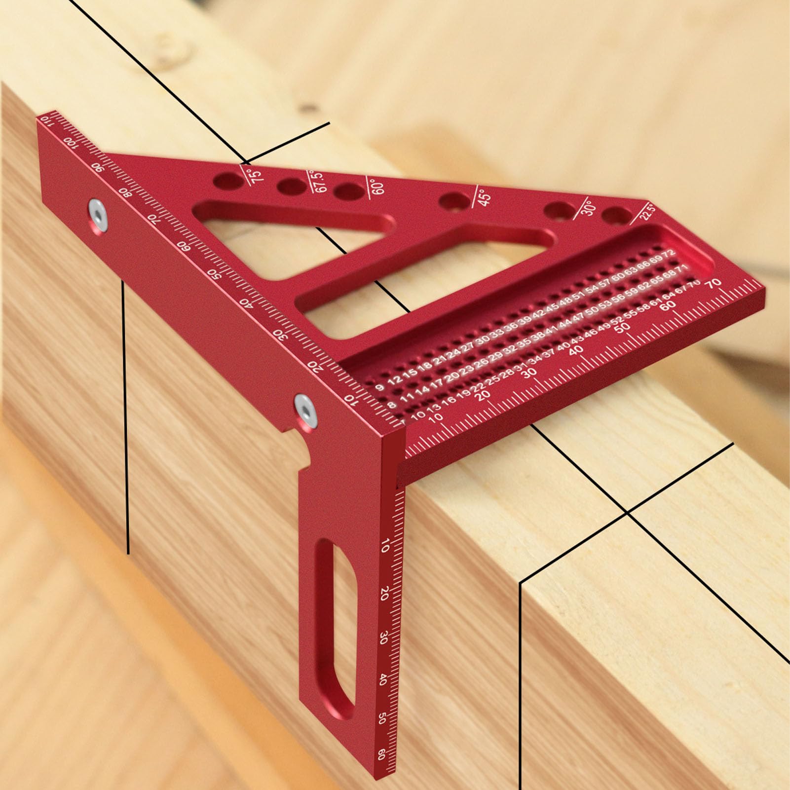3D Multi Angle Measuring Ruler, 22.5-75 Degree Aluminum Alloy Woodworking Square Protractor, Miter Triangle Ruler High Precision Layout Measuring Tool for Engineer Carpenter