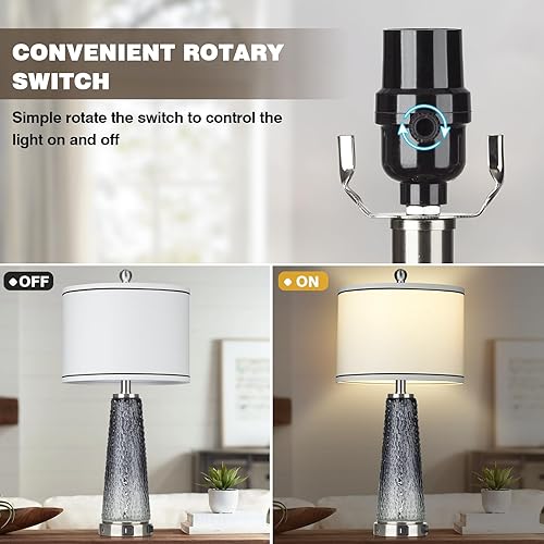 Miniatura 6 de Glass Table Lamp Set of 2, 26" Modern Table Lamps with USB A+C Ports & AC Outlet, Touch Control Bedside Nightstand Lamp with LED Night Light for