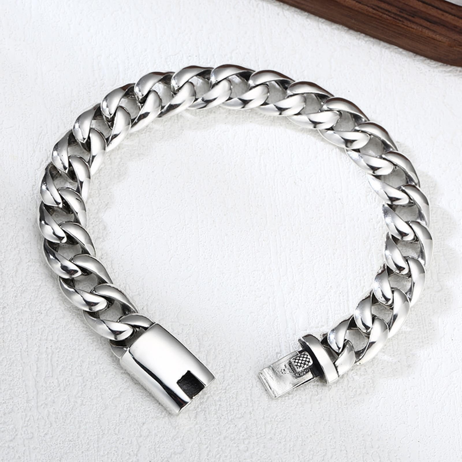 Pulsera de cadena cubana pulida de plata 925 auténtica para hombre