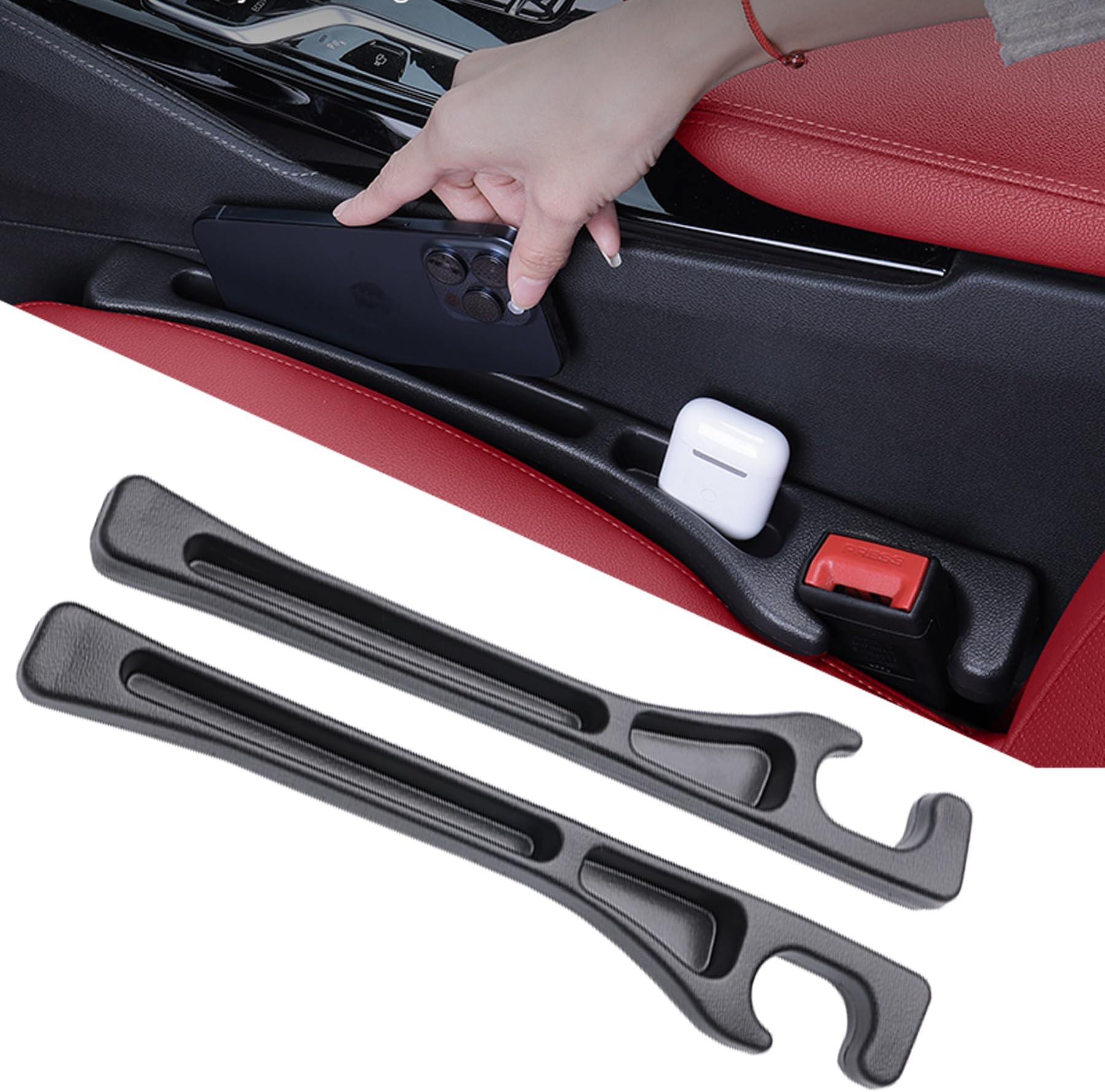 Car Seat Gap Filler 2Pack, Inserts Between Seats Console with Organizer Storage Upgraded Phone Holder Car Side Seat Gap Fillers Cars Front Seats Fill Plug Car Essentials for Vehicle SUV Truck (black)