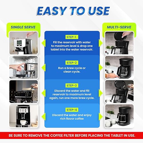 Miniatura 4 de Tabletas descalcificadoras y limpiadoras para cafetera, 24 unidades, usos para Keurig, Breville, Miele, Delonghi, Ninja, Nespresso, cafetera,