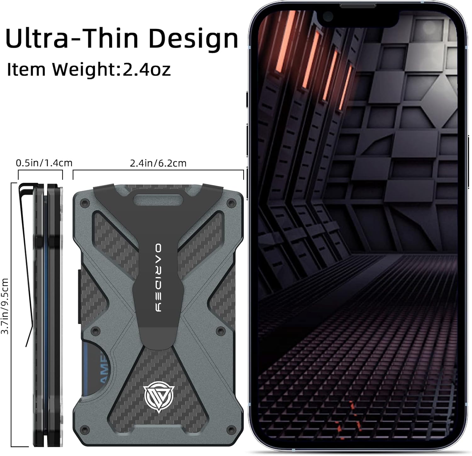 Minimalist Wallet for Men- Slim Aluminum Metal Money Clip Wallet with Clear ID Card Holder, Carbon Fiber Wallet, RFID Blocking,Holds up 15 Cards with Cash Clip,Ultra-Thin Tactical Wallet - Dark Grey - Image 6