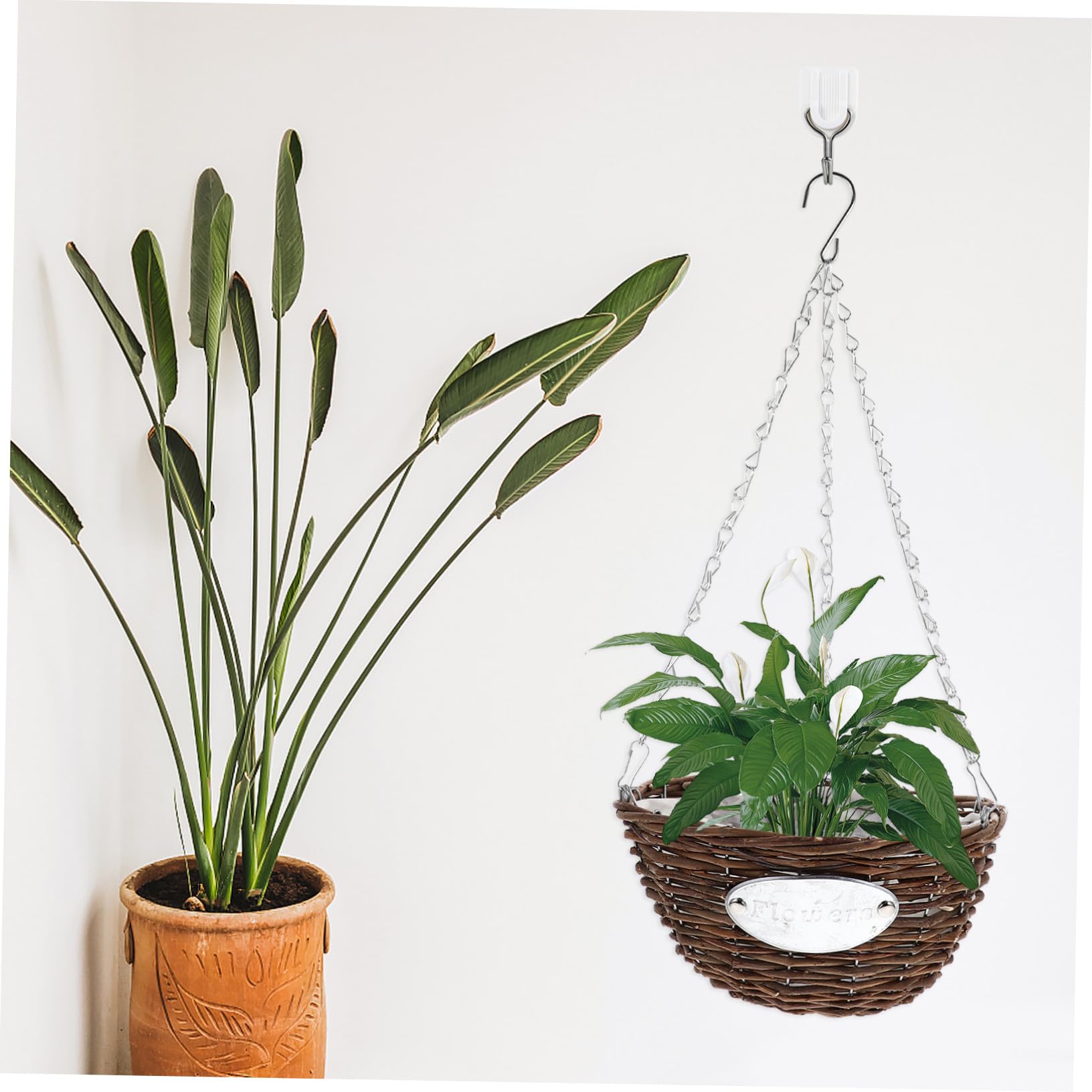 KICHOUSE Vasi Sospesi in Rattan e Salice 2 Pezzi, Cesti Appesi Medi 25 CM per Piante da Interno e Balcone, Fioriere Intrecciate per Casa e Giardino