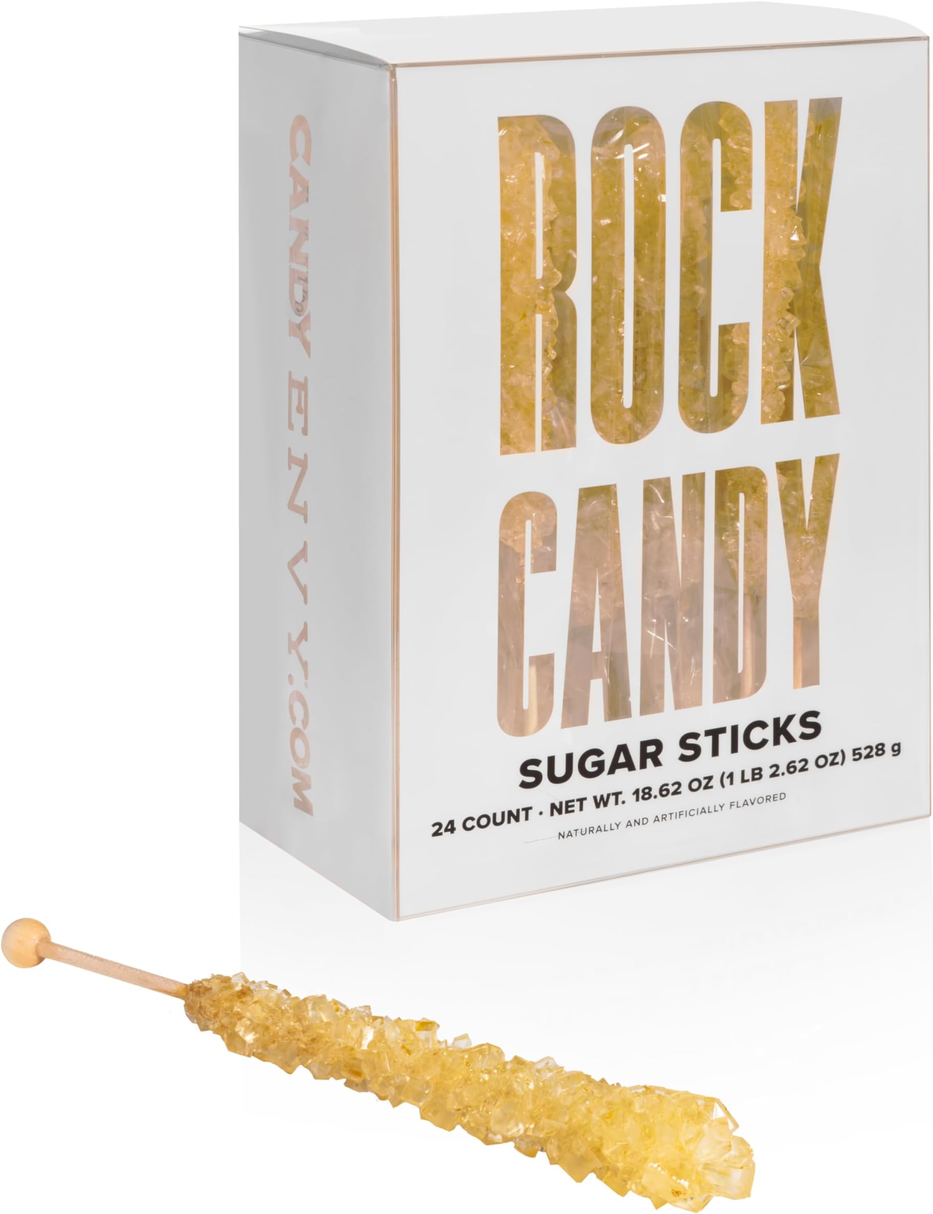Gold Rock Candy Sugar Sticks - Original Sugar Flavored - 24 Individually Wrapped Gold Candy