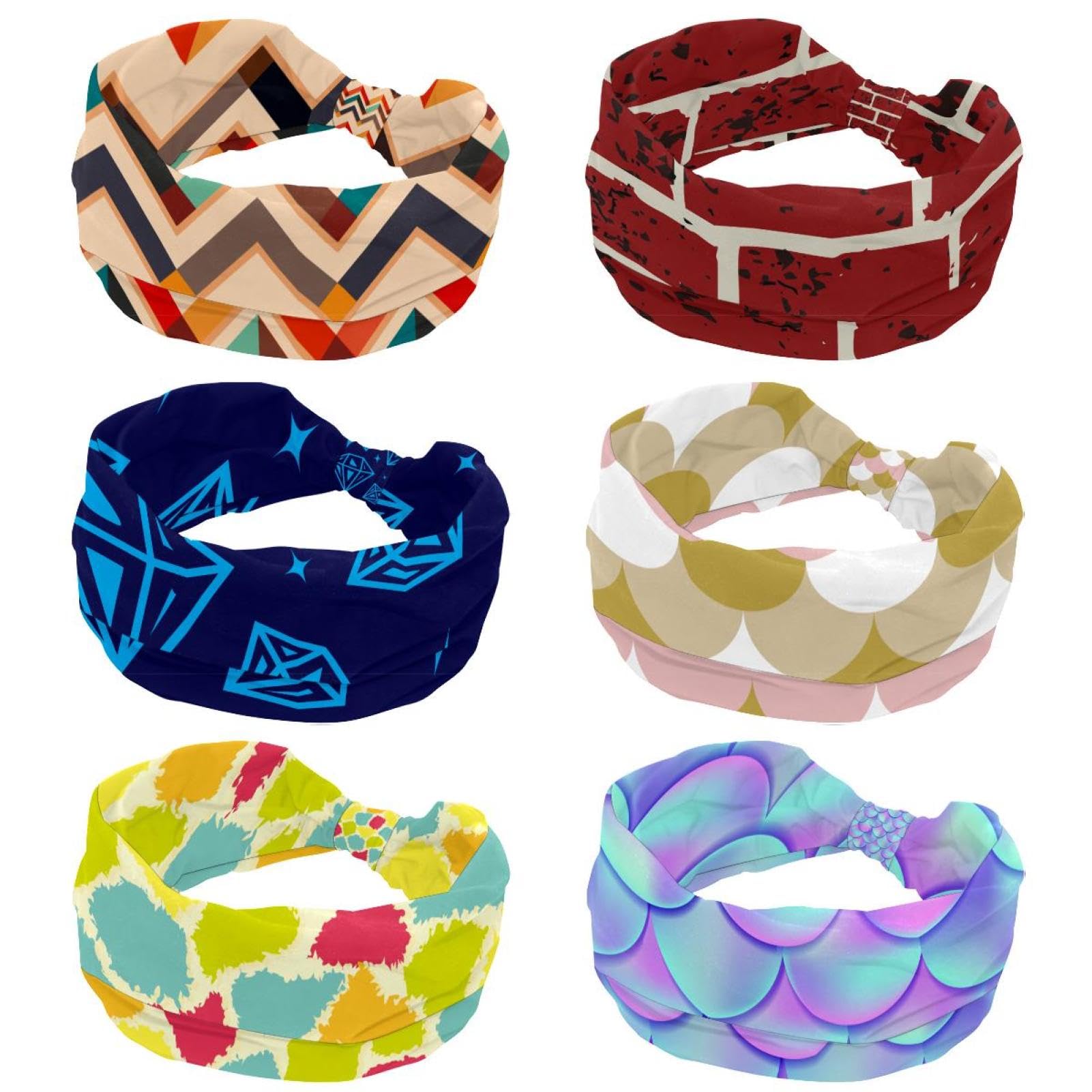 Lot de 6 bandeaux élastiques antidérapants pour femme - Motif feuilles tropicales colorées - Pour yoga, sueur, sport