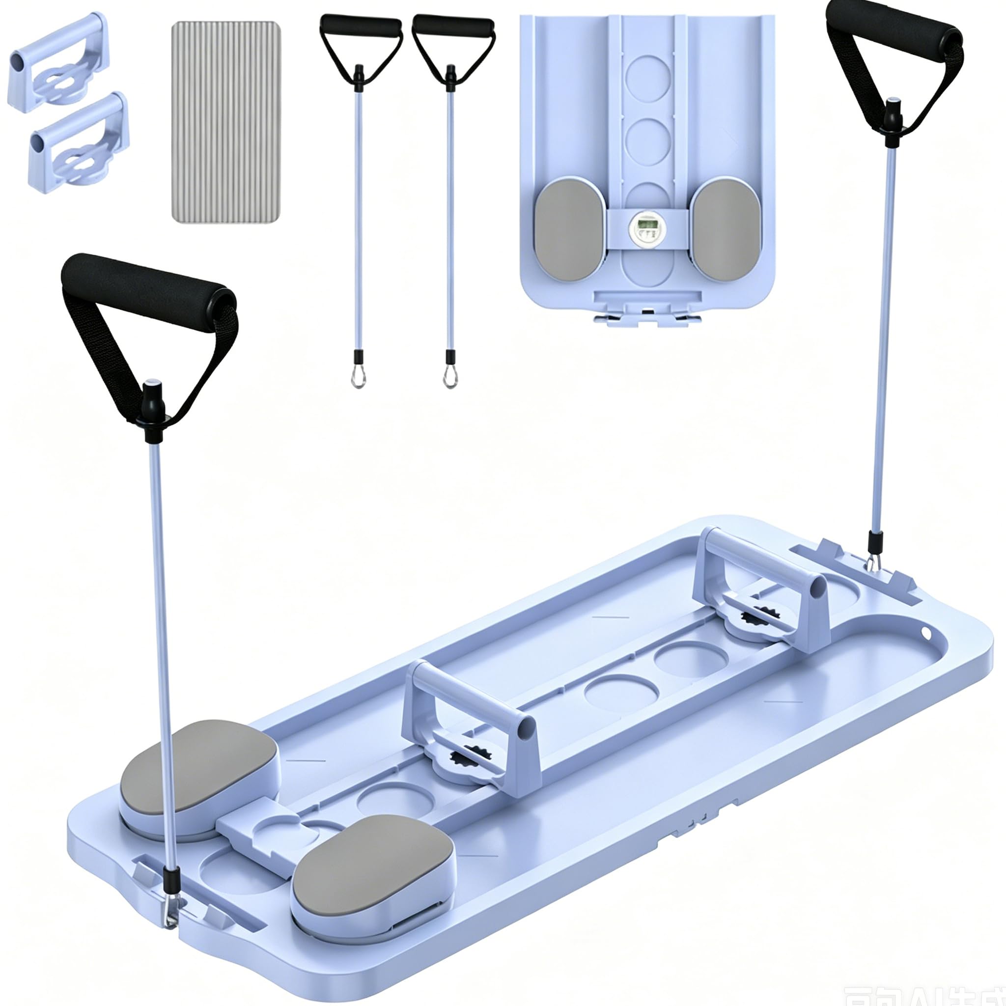 Verbessertes Design Pilates Reformer Board faltbar für Zuhause,8-in-1 Pilates Board mit LED-Timer,Reformer für Pilates inkl.Pilates Bar,Widerstandsbändern&Kniekissen,verlängerte Laufbahn hohe Traglast