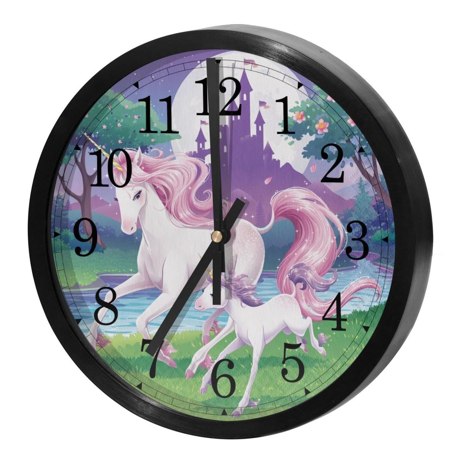 Horloge murale silencieuse à quartz motif licorne mère et fils ronde à piles
