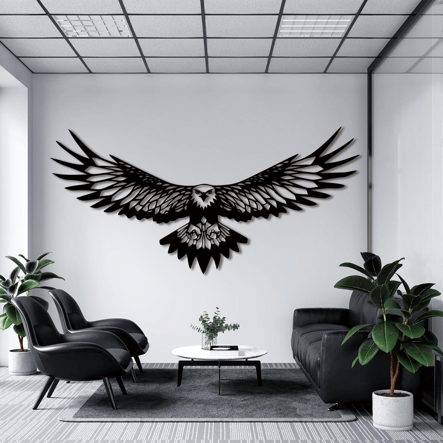XXQ Metal Eagle Wall Decor - Rustic Bald Eagle Wall Art for Indoor Outdoor Home Garden (Black, 41" x 20" / 105 x 51 cm)