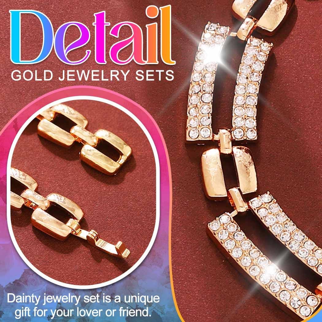 GORAIS Gold Wedding Jewelry Sets Rhinestone Choker Necklace Earrings Bracelet Ring Set for Women - Image 7
