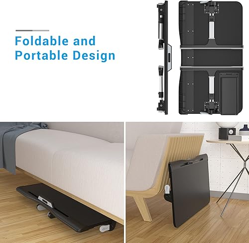 Miniatura 4 de COKWEL - Bandeja de cama para laptop, mesa de cama ajustable de cuero de PVC, mesa plegable para portátil con cajón de almacenamiento para cama,