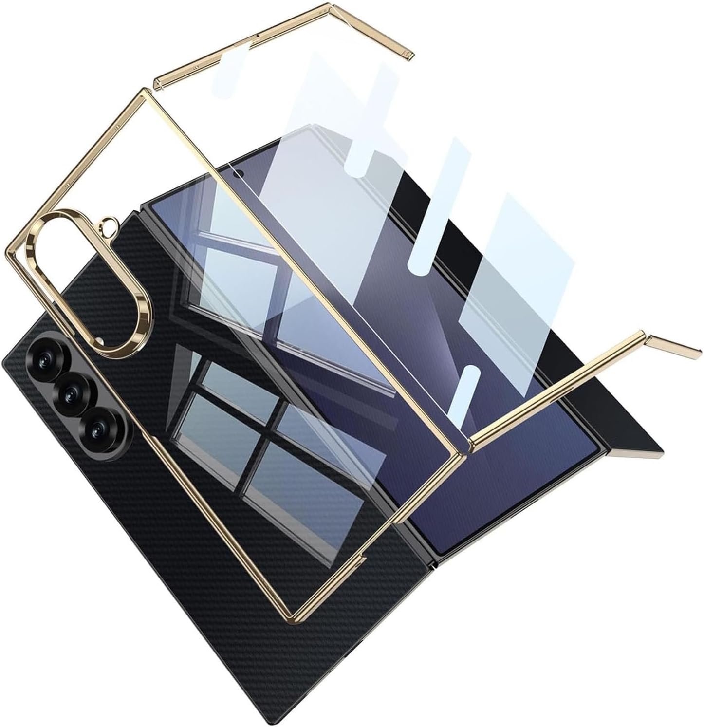 Transparent Case for Samsung Galaxy Z Trifold, Built-in Screen Protector & Electroplated Edge, Slim Shockproof Protective Cover(Gold)