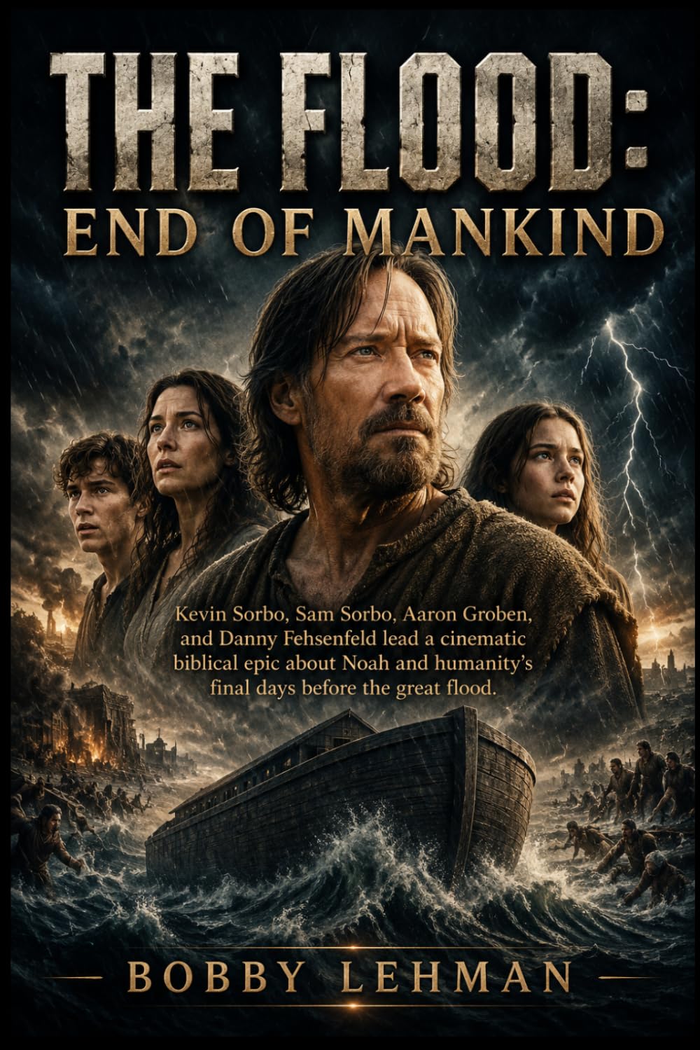 THE FLOOD: END OF MANKIND: Kevin Sorbo, Sam Sorbo, Aaron Groben, and Danny Fehsenfeld lead a cinematic biblical epic about Noah and humanity’s final days before the great flood.