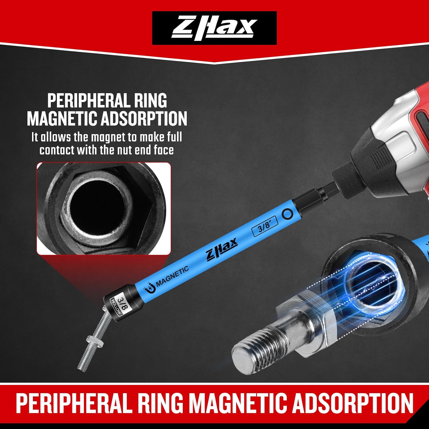 ZHAX 6-Piece Magnetic Hollow Impact Nut Drivers Set, 6-Inch Extra Long SAE 1/4" - 9/16", 1/4 Inch Hex Drive, Color Coded Impact Nut Setters With EVA Storage Organizer