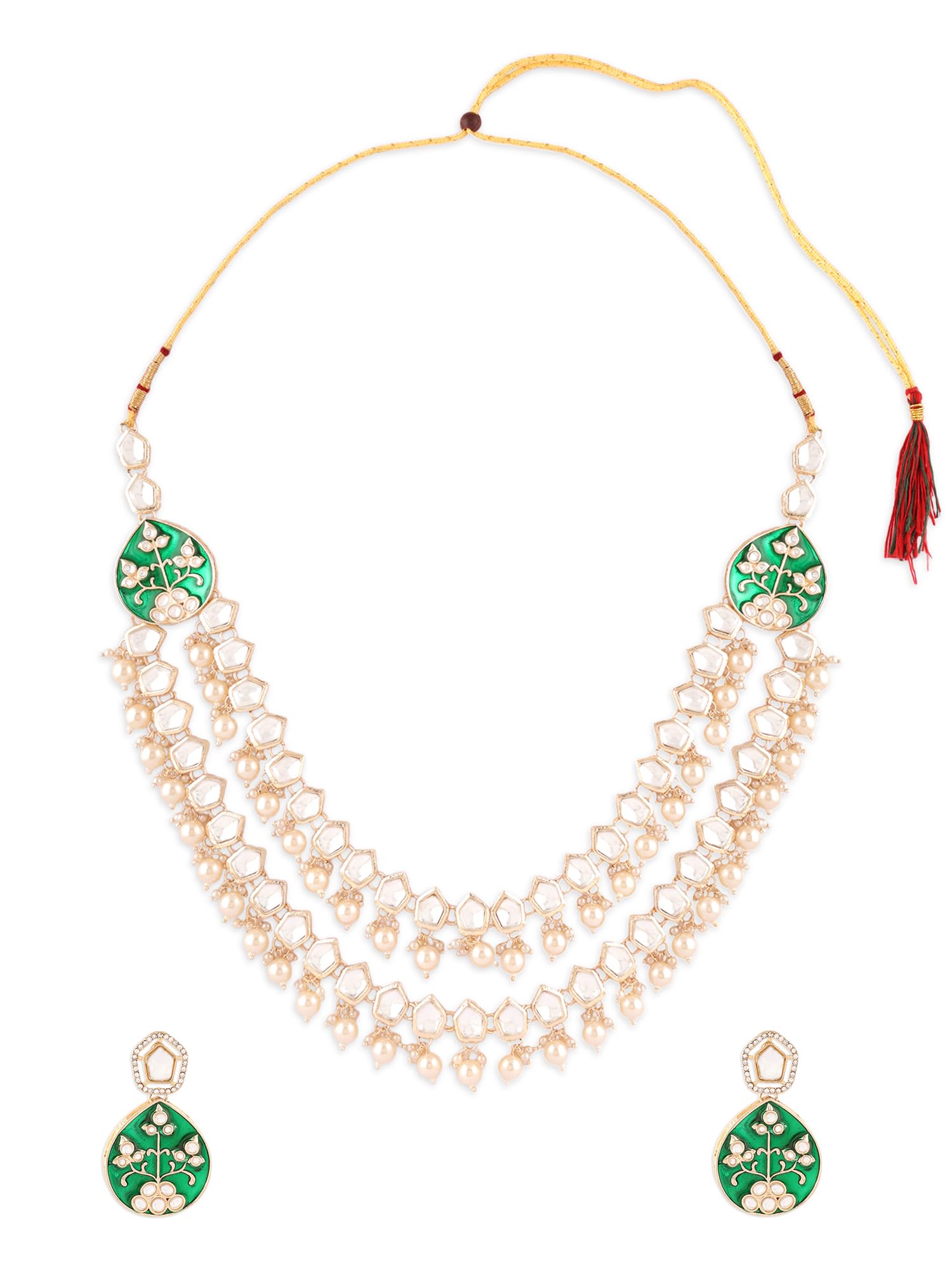 ZAVERI PEARLS Green Meenakari Dazzling Stones & Beads Layered Kundan Necklace & Earring Set For Women-ZPFK17322 (B0CTF55M8J) Amazon Price History, Amazon Price Tracker