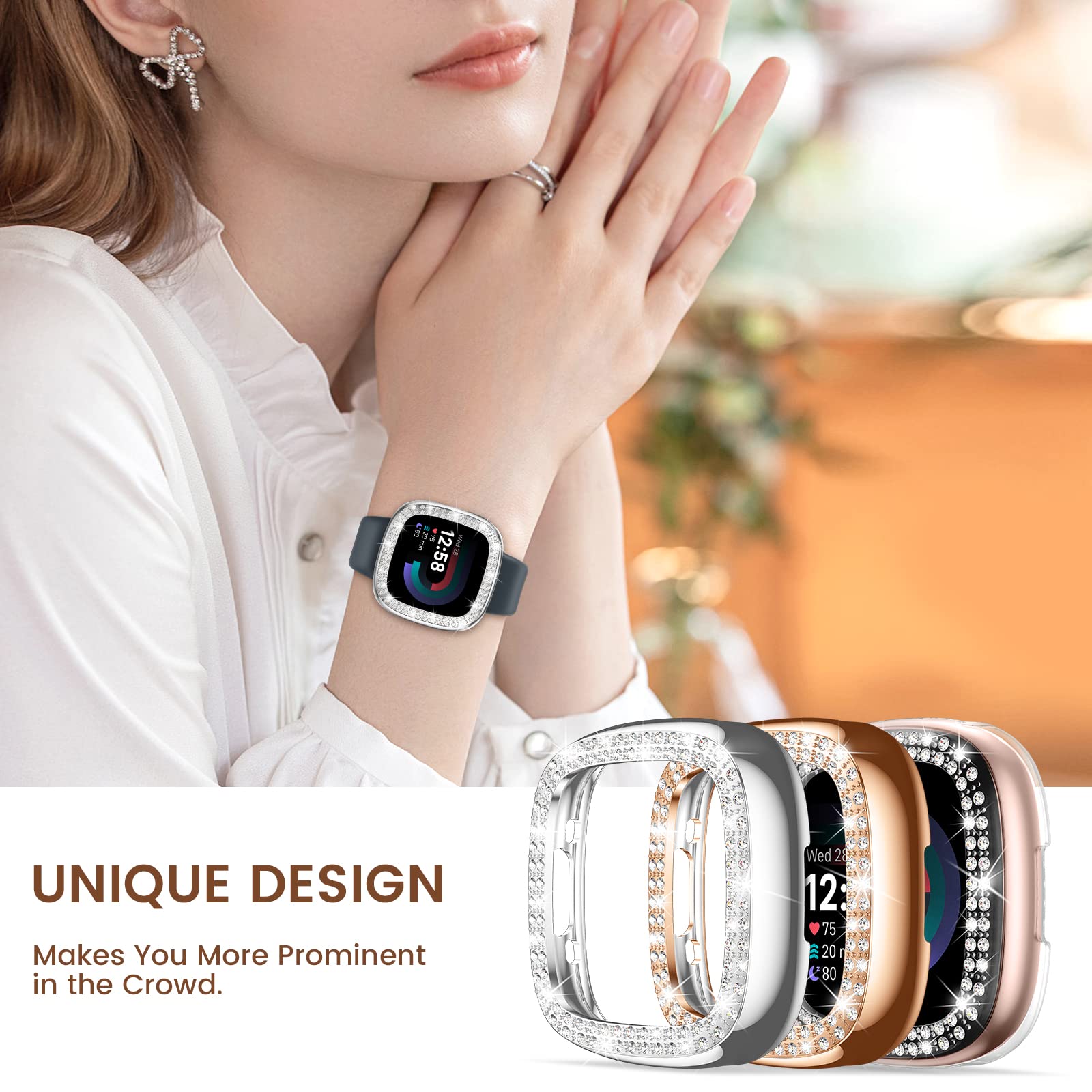 Miimall Custodia Bling compatibile con Fitbit Versa 4/Fitbit Sense 2