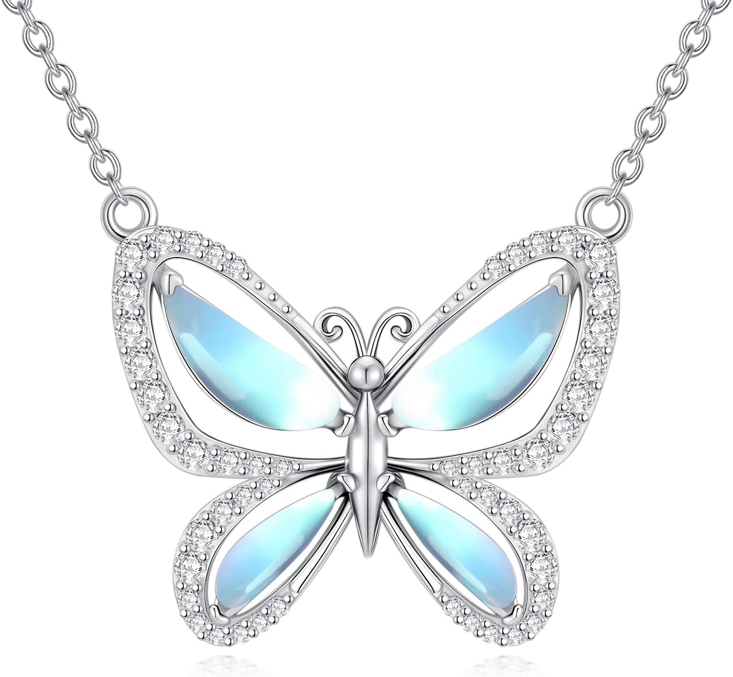 Animals Moonstone Pendant Necklaces, 925 Sterling Silver Owl/Dragon/Hummingbird/Phoenix/Butterfly Necklace for Women, Moonstone Jewelry Gift for Mother Wife Lover, Birthday Christmas Anniversary