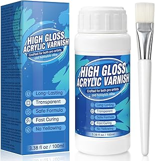Gloss Varnish for Acrylic Painting, Acrylic Varnish, Non-Yellowing, Anti-Crazing, Non-Toxic, Clear Acrylic Sealer, Superior Protection and High Gloss Finish for Artwork, Acrylics Paint (Clear)