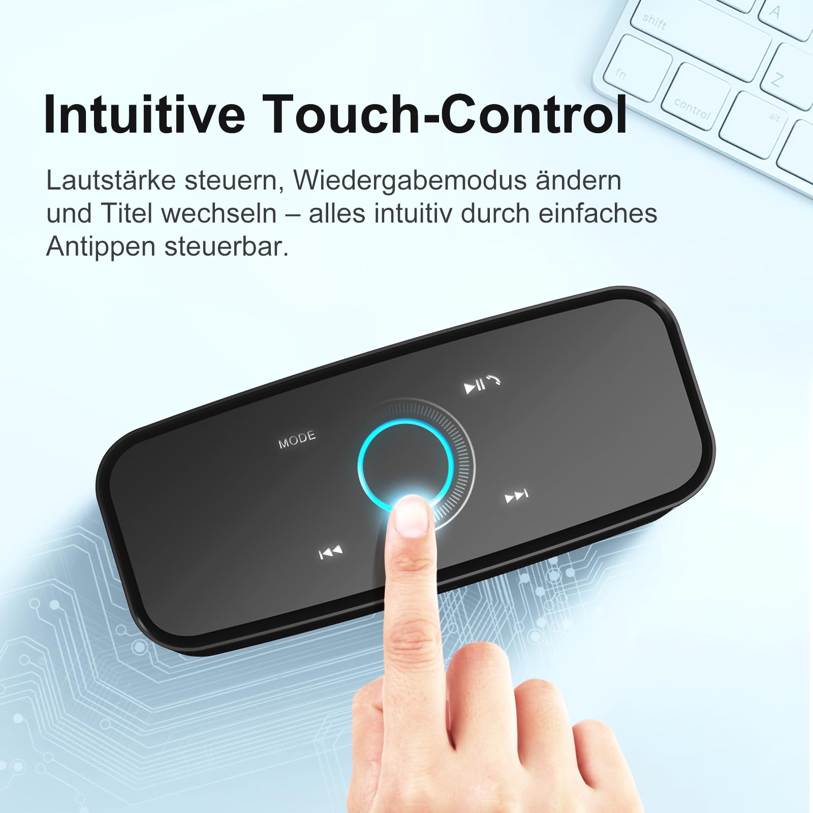 DOSS SoundBox Bluetooth Lautsprecher, Musikbox Bluetooth mit 5.0, Full-Range-Treiber, 20H Spielzeit,Touch Control, IPX5 Wasserdicht, Bluetooth Boxen für Handy, zuhause, Garten, Reise - Schwarz