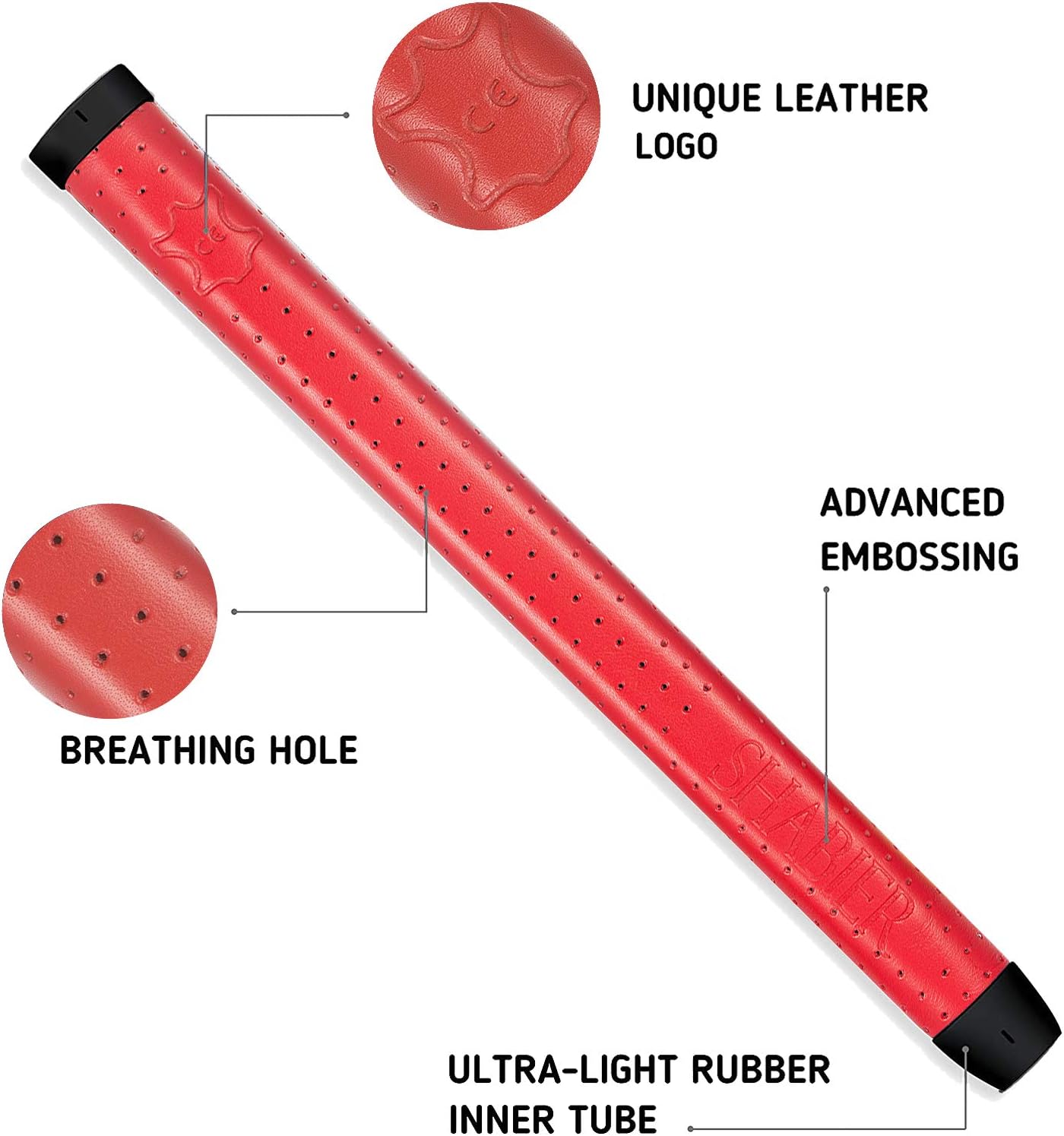 SHABIER Light Weight Breathable Leather Golf Putter Grip Pure Handmade Soft Leather Golf Grips
