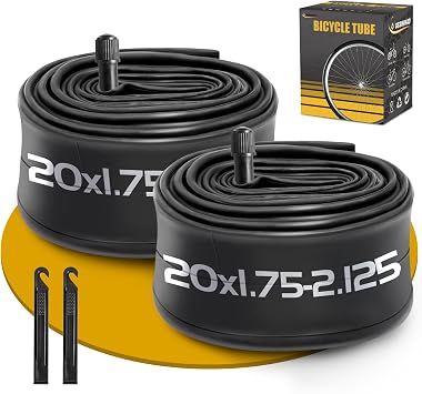 2 Pack 20 Inch Bike Tube 20x1.75/2.125 Schrader Valve, Bicycle Tube with 2 Tire Levers Fit 20 x 1.75/1.9/1.95/2.0/2.1/2.125, Butyl Rubber Inner Tube for Kids/Mountain/MTB Bike