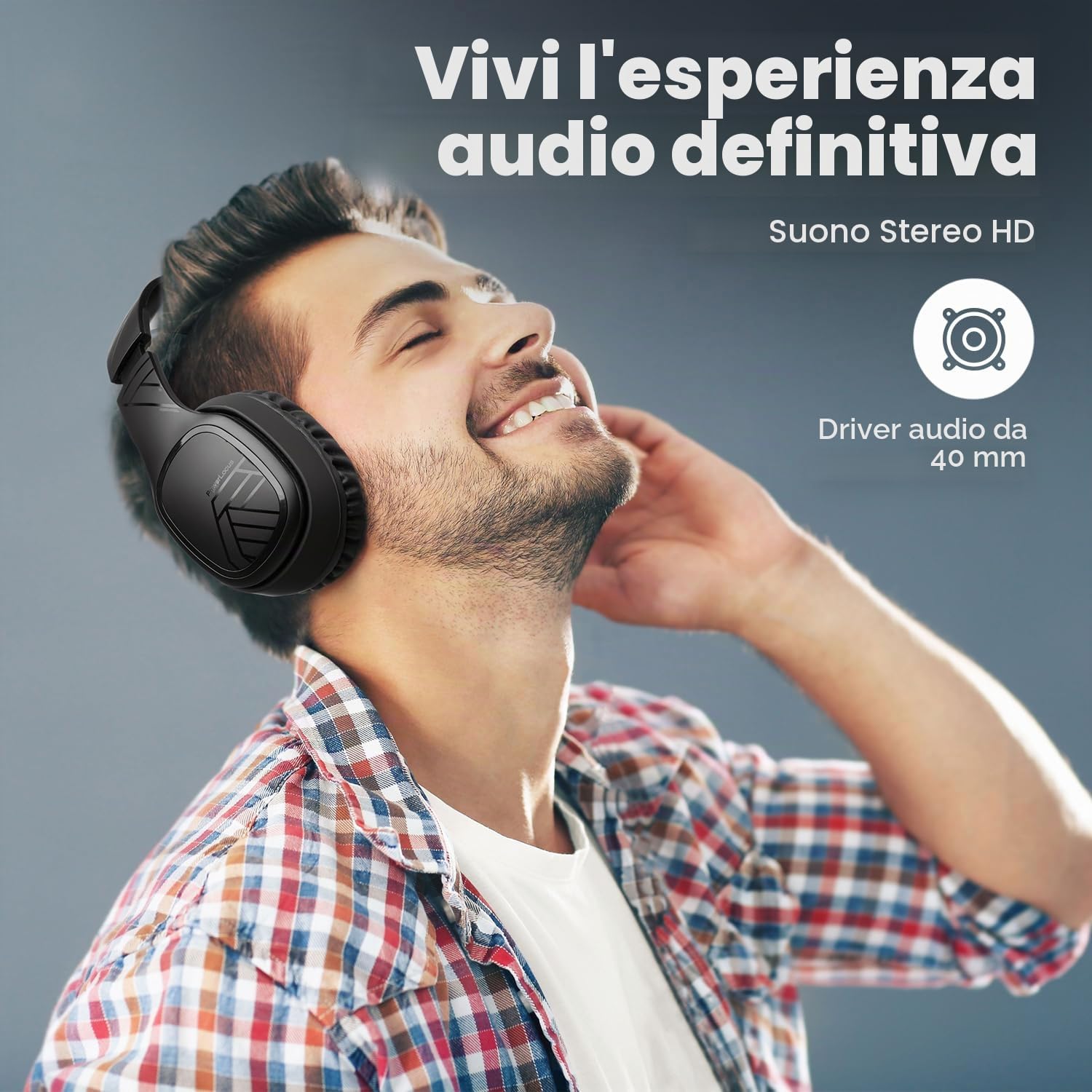 PowerLocus P7 Cuffie Wireless Bluetooth, 50 ore Di Riproduzione, Cuffie Senza Fili Over Ear, Hi-Fi Stereo, Pieghevole, Cuffie Bluetooth con Microfono, Custodia Rigida per Viaggio/Telefono/PC/TV