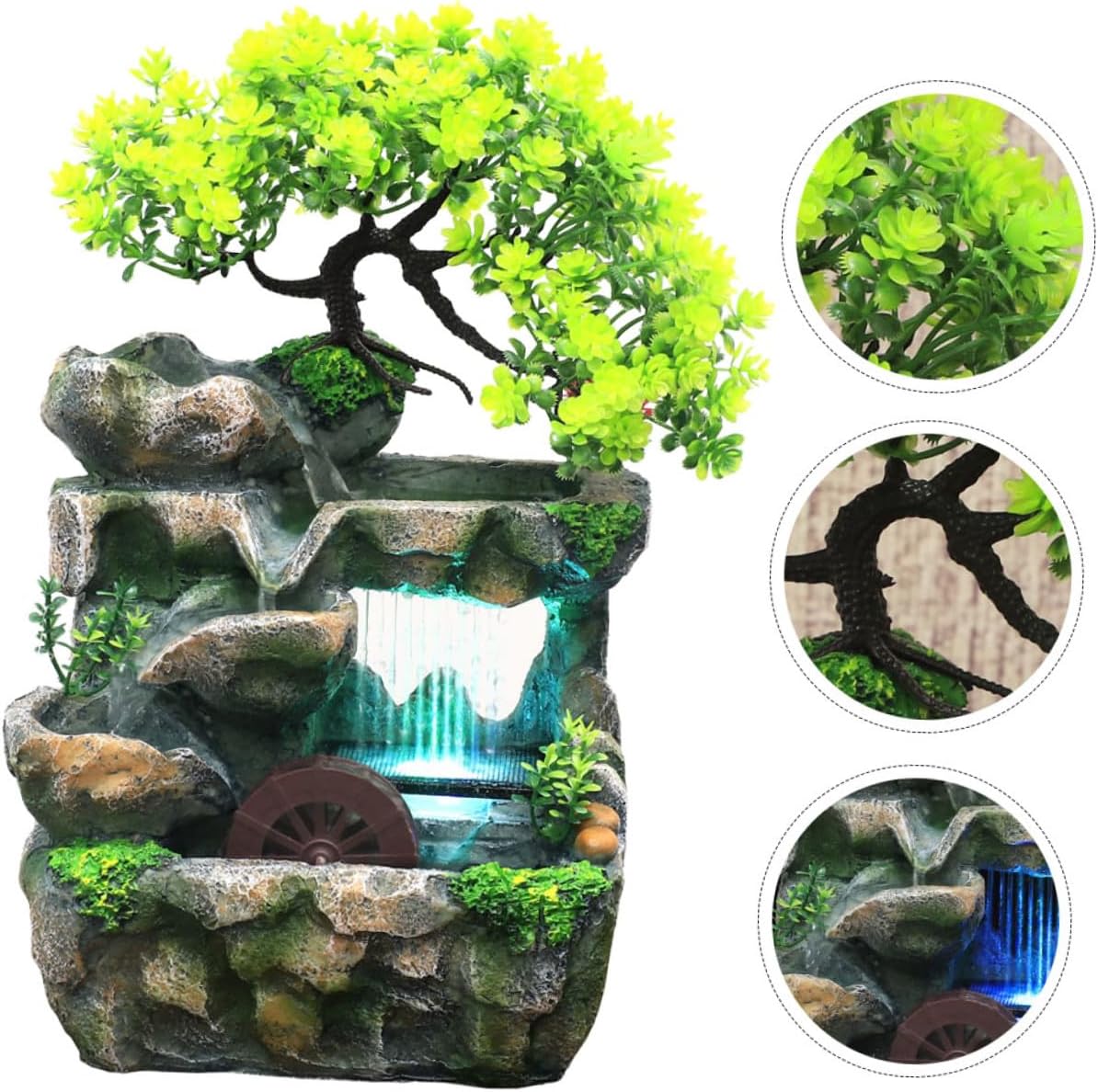 BESPORTBLE Mini Indoor Tabletop Waterfall Fountain Decor with US Plug Lightweight Zen Desk Fountain for Bedroom Living Office Relaxing Water Feature with Elegant Cascading Flow and Stylish