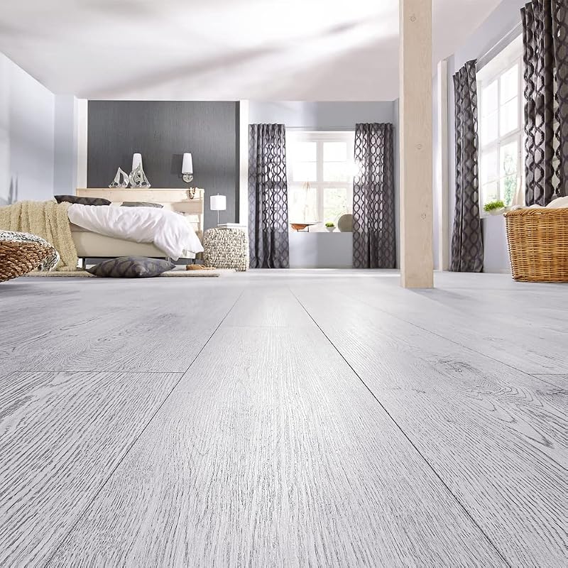 INMOZATA Öntapadós PVC Padlóburkolat - Világosszürke Fahatású Vinyl Padló, Vízálló, Csúszásmentes, 5 m², 36 db Lap, 2 mm Vastag