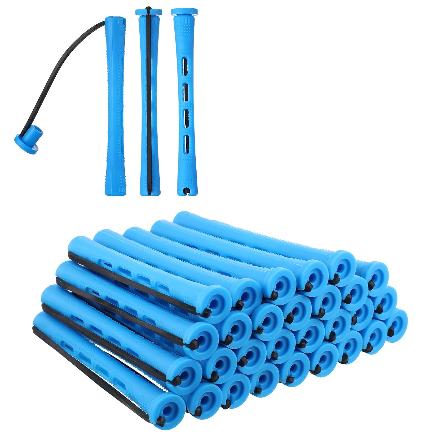 30 Pcs Perm Rods Set for Natural Hair 0.35inch Plastic Cold Wave Rods Hair Curling Rollers DIY Hairdressing Tools for Natural Hairs Long Short(Blue)