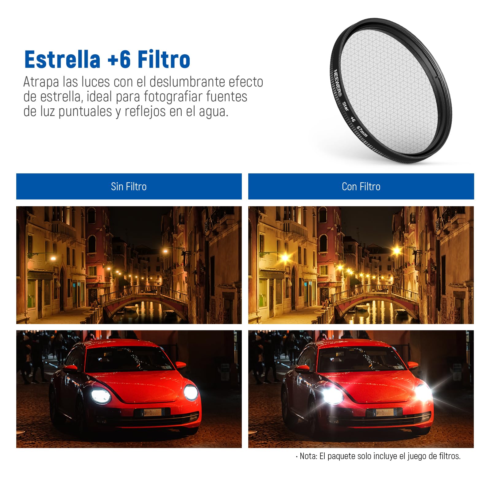 NEEWER 67mm Kit de Filtro de Lente con Clip de Lente de Teléfono, CPL, ND32, Filtro de Estrella 6 Puntos, Filtros Graduados (4 Colores), Compatible con iPhone 15 14 Pro MAX 13 12 11 Canon Nikon Sony