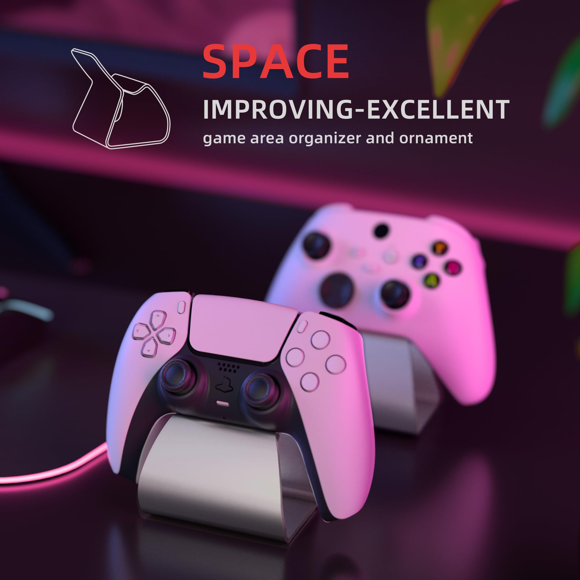 playvital Supporto Metallo per ps5/Edge Controller,Porta Joystick per ps4,Stand-AL Base Universale da Tavolo per Xbox Series/One X S,per Nintendo Switch Pro Joypad-Argento