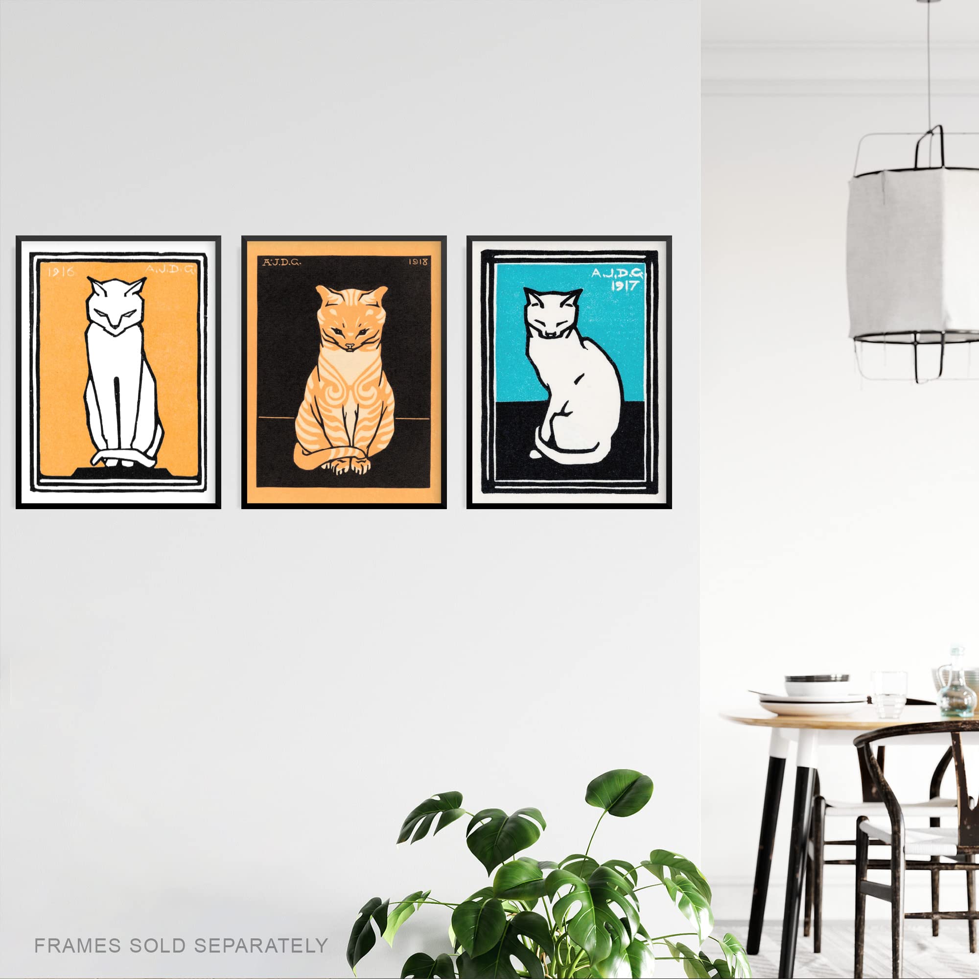 Artery8 Three Sitting Cats Vintage Julie De Graag Set Of 3 Unframed Wall Art Prints Living Room Bedroom Aesthetic Retro A4 - Image 3