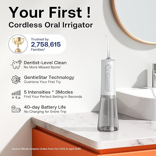 Miniatura 2 de Bitvae Irrigador dental de agua para dientes, Limpiador de dientes de agua recargable con boquillas, 3 modos, 5 intensidades, IPX7 impermeable