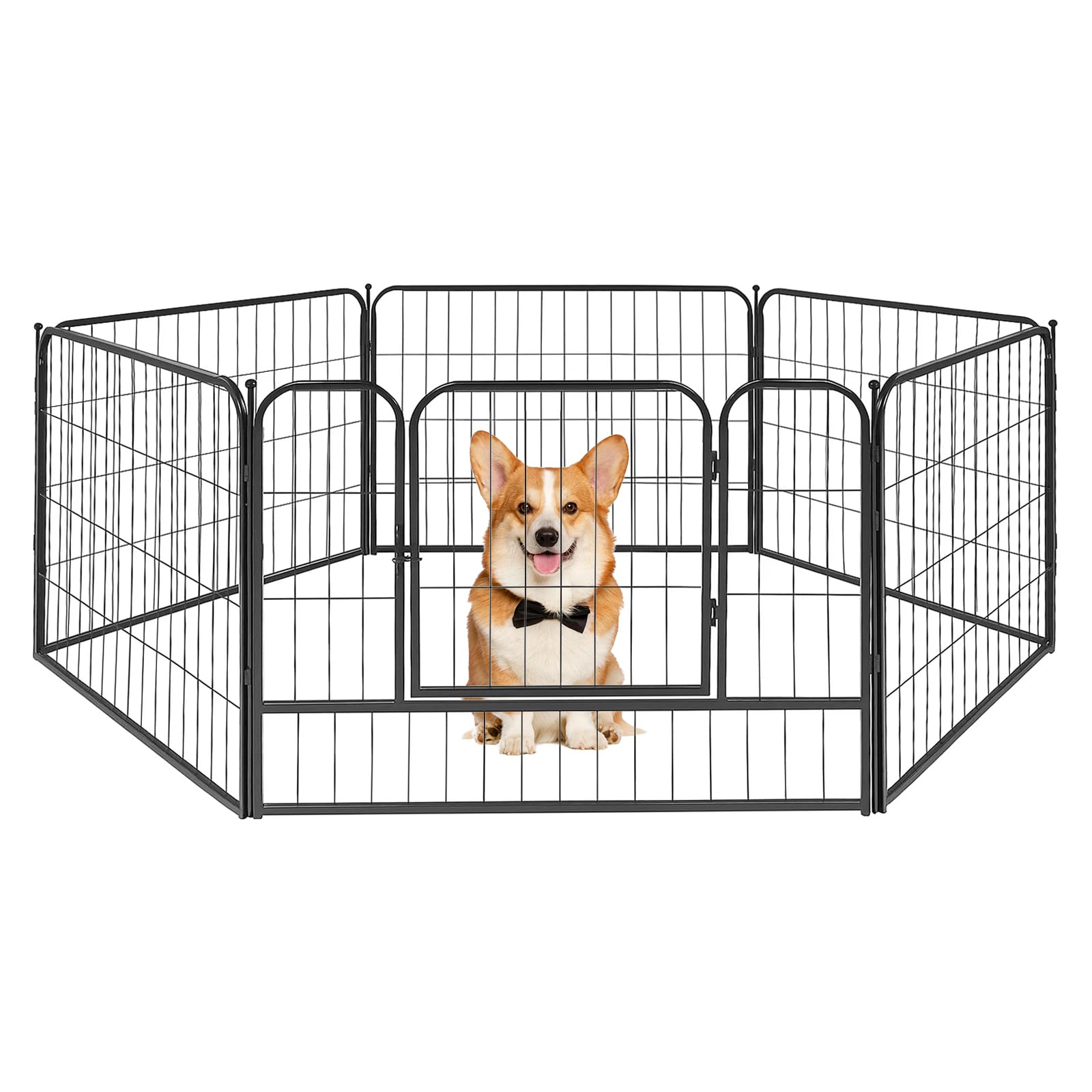 Welpenauslauf Hundelaufstall mit Einhand-Sicherheitsschloss, stabiles Hundegitter für Welpen & Hunde, modularer Hundelaufstall für Innen & Außen, schnell aufbaubar & faltbar (8PCS+80CM)