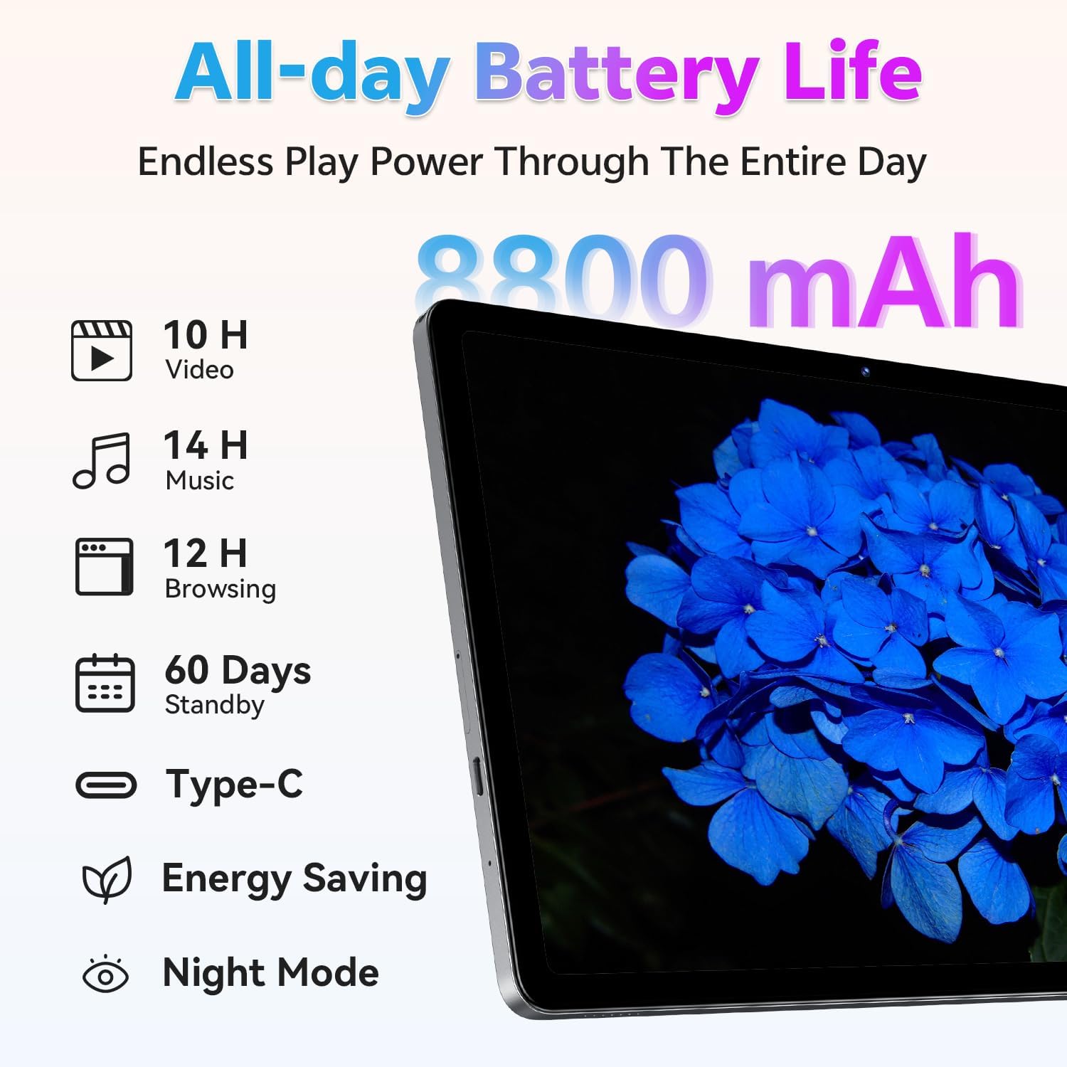 Tablet 11 inch, Android 16 Tablet with Octa-Core, 20GB RAM 128GB Storage 1TB Expandable, 1280x800 Large Screen 13MP Dual Cameras 8MP Front, 8800mAh, GPS, Face Unlock, WiFi BT - Gray