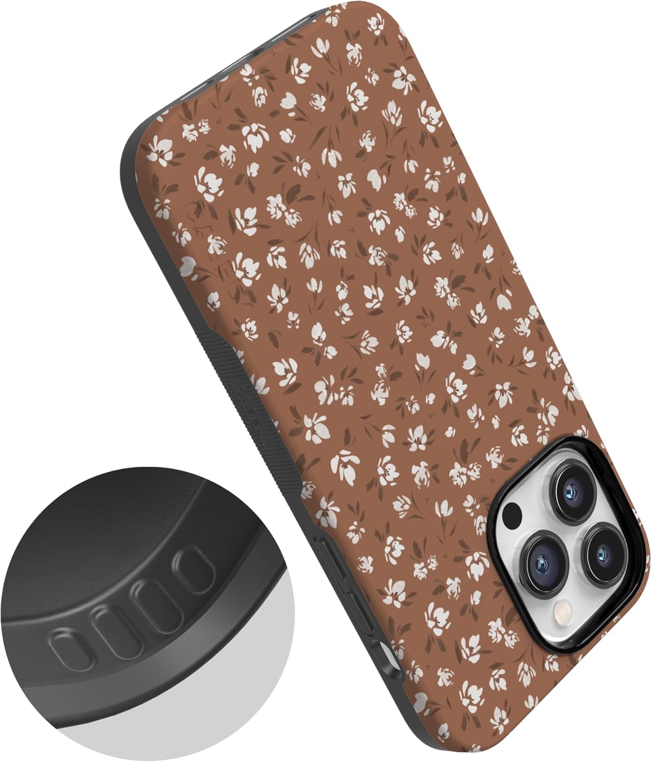 Casely iPhone 14 Pro Max Case | Mocha Meadow | Tiny Flowers | Bold Protective Design | Compatible with MagSafe