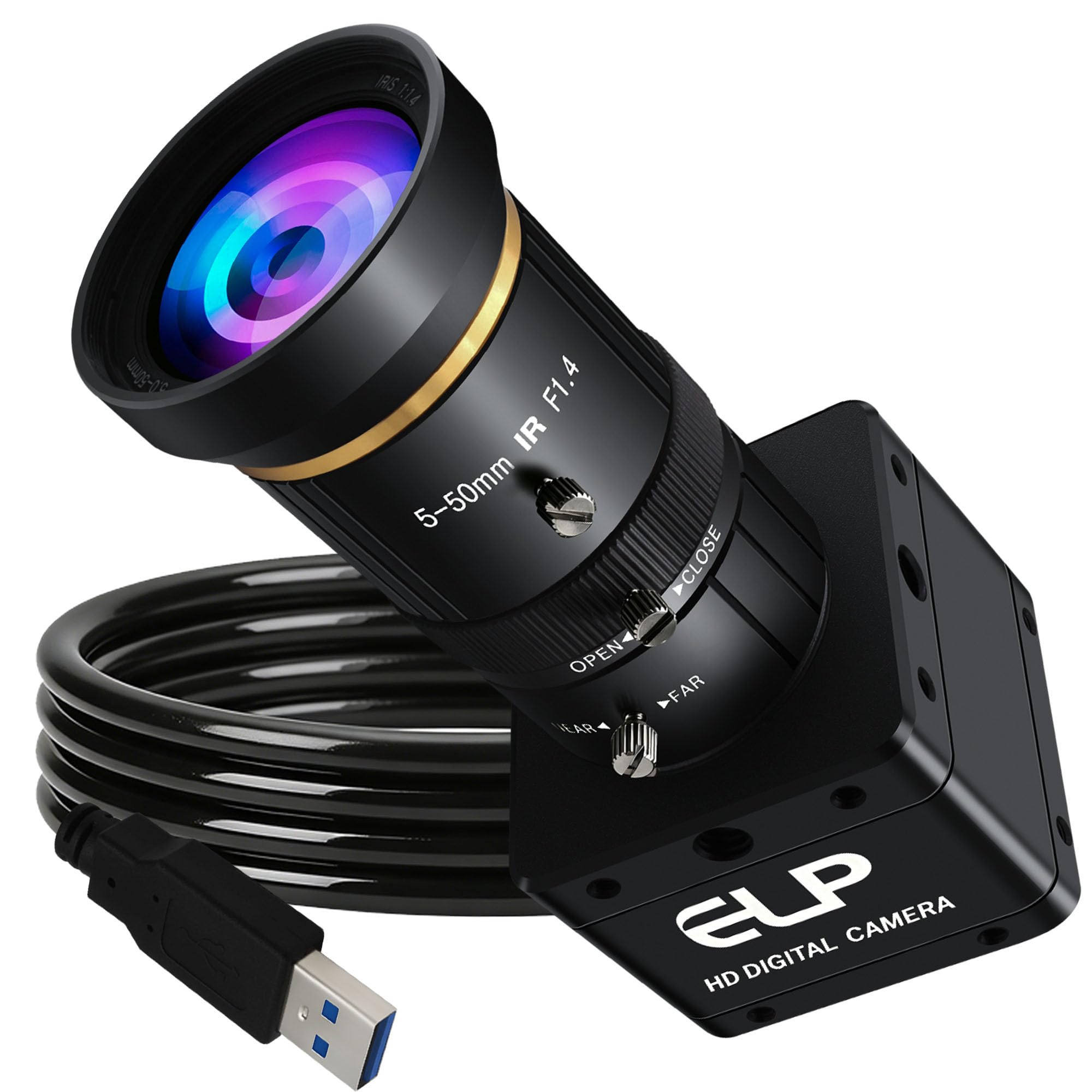 ELP High Speed Global Shutter USB3.0 Zoom Camera, 720P/200fps, 1200P/120fps, USB3.0/2.0 Manual Focus Lightburn Cameras for Windows, Linux, Mac, Pi, Fast Frame 5-50mm 10X Zoom AR0234 Webcam for Laptop-image-30