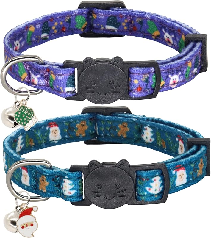Coleira de Natal para Gatos em Algodão com Sino e Fecho de Segurança Giecooh, Pacote com 2