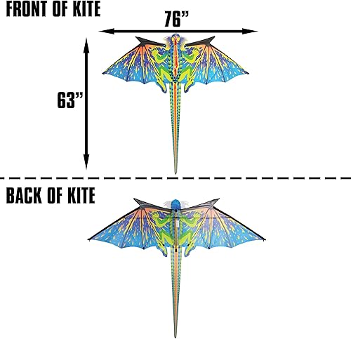 Miniatura 3 de WindNSun Dragón azul de gran tamaño con cabeza 3D Ripstop Nylon Dragon Kite, 76 pulgadas de ancho
