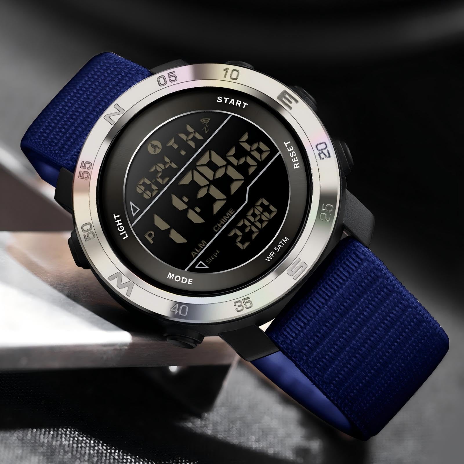Montre avec compteur de pas, pas besoin de téléphone, podomètre, montre numérique pour homme et femme, avec calories, distance, alarme, compte à rebours, bracelet en nylon