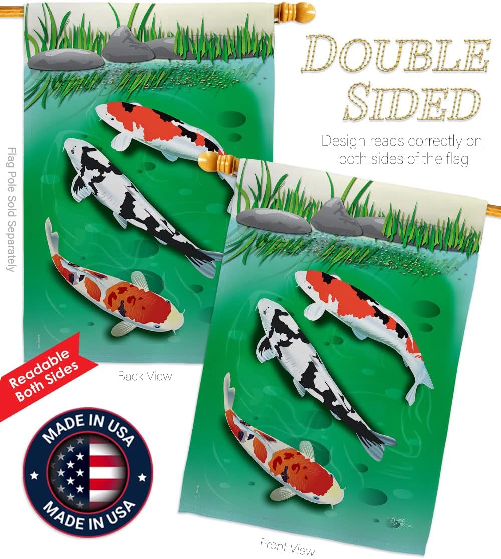 Breeze Decor S107002-BO Koi Coastal Sea Animals Decorative Vertical Flags Set, House 28"x 40" & Garden 13"x 18.5", Multi-Color
