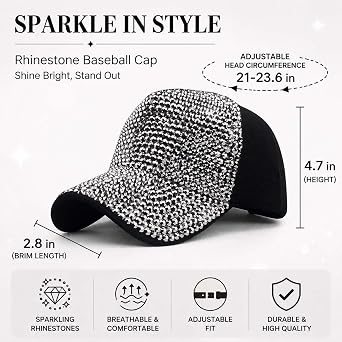 Rhinestone Baseball Cap Adjustable Bling Trucker Hat for Outdoor,Unisex